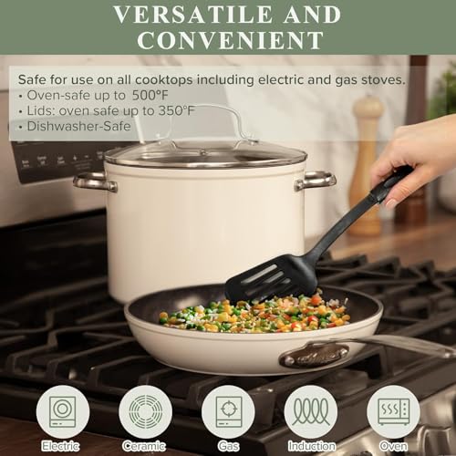 Nuwave Healthy Duralon Blue Ceramic Nonstick Cookware Set, Diamond Infused Scratch-Resistant, PFAS Free, Dishwasher & Oven Safe, Induction Ready & Evenly Heats, Tempered Glass Lids & Stay-Cool Handles