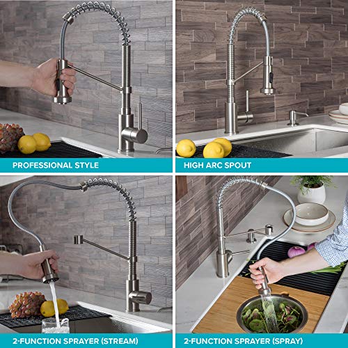 KRAUS Bolden Commercial Style 2-Function Single Handle Pull Down Kitchen Faucet in Spot-Free Antique Champagne Bronze, KPF-1610SFACB