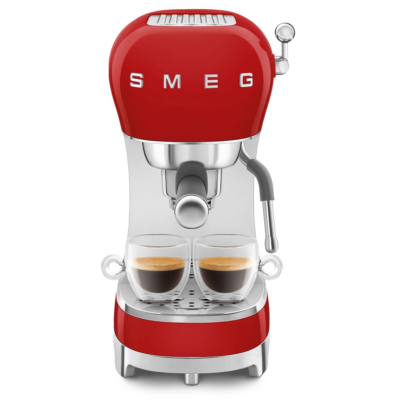 Smeg Manual Espresso Machine with Steam Wand, 15 Bars of Pressure, Stainless Steel Porta Filter, Passive Cup Warmer, User Friendly Controls, and Measuring Scoop Tamper Made in Italy (Red)