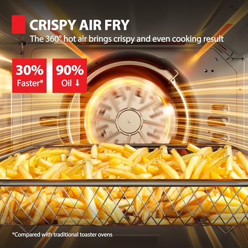 TOSHIBA ChefFry Air Fryer Toaster Oven Combo with Toast, Bake, Broil, Pizza & Dehydrate, 26.4-Quart Capacity, Stainless Steel