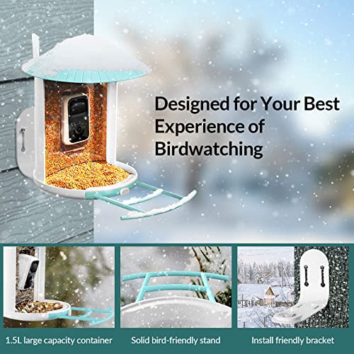 NETVUE by Birdfy Smart Bird Feeder with Camera Solar Power, Smart AI Birdwatching Camera, Auto Capture & Notify, Clear Day & Color Night Video & Pictures, Ideal Gift for Lover