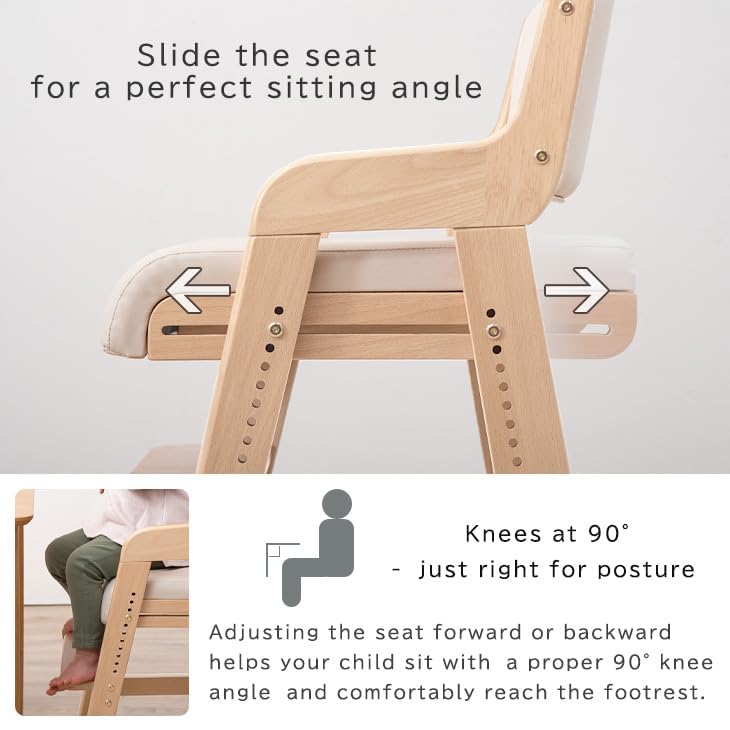 タンスのゲン TANSU NO GEN Japanese Wooden Chair, Height Adjustment for Babies and Toddlers Aged 4-12, up to 99.2 lbs, Designed in Japan, Slide The seat, Beige,4960040102(113277)