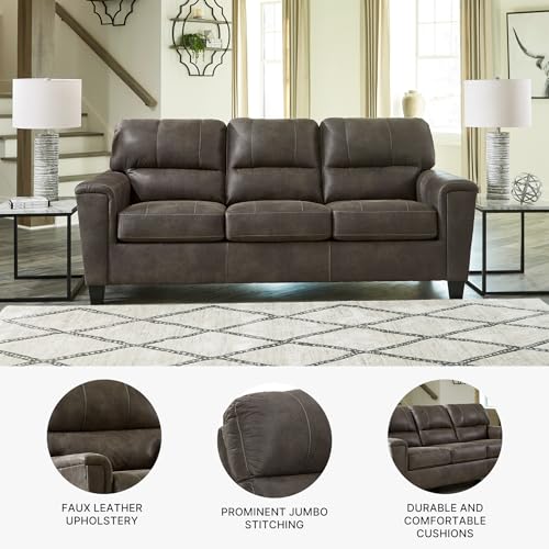 Signature Design by Ashley Navi Faux Leather Modern Sofa, Gray