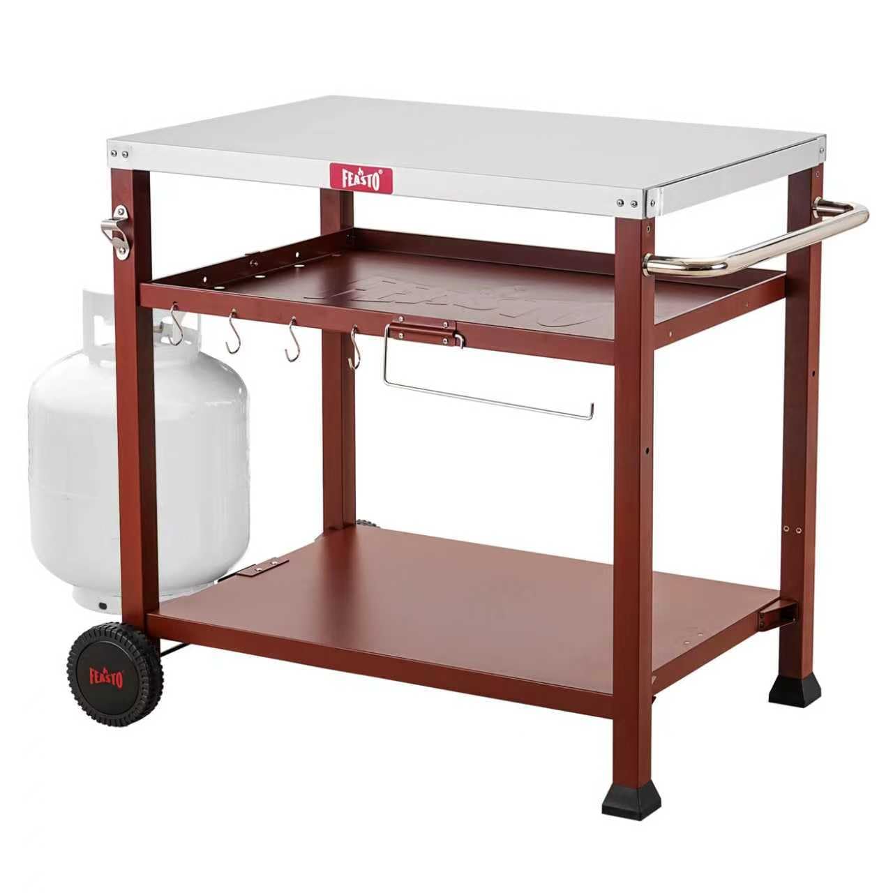 Feasto 3-Shelf Outdoor Grill Table, Pizza Oven Table for Outside, Movable Grill Cart with Wheels, Indoor & Outdoor Cooking Station, Pizza Oven Stand for Ooni Blackstone Griddle 33.5”x 21.7”