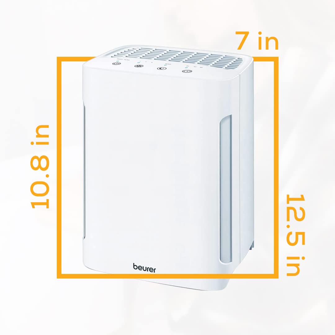 Beurer LR210 Air Purifier for Home, 3-Layer H13 True HEPA Filter System, 3 Fan Settings, Clean Ambient Air, Air Filter for Allergies & Pets, Cleaner with Sleep Mode & Timer