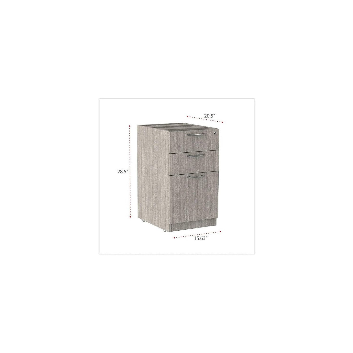 Alera Alera Valencia Series Full Pedestal File, Left/Right, 3-Drawers: Box/Box/File, Legal/Letter, Gray, 15.63" x 20.5" x 28.5"