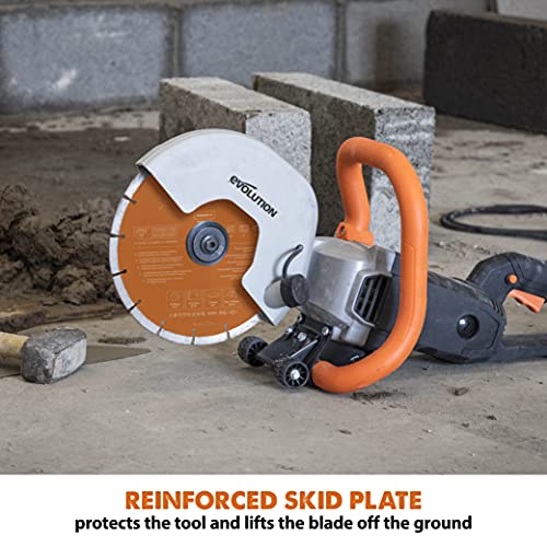 Evolution R255DCT - 10 In Concrete Saw (Aka Circular, Angle Grinder, Chop Saw, Cut Off, Demo, Disc Cutter, Power Cutter) - 15A Motor, No Gas - 4-1/16 In Cut - Incl Premium Diamond Blade