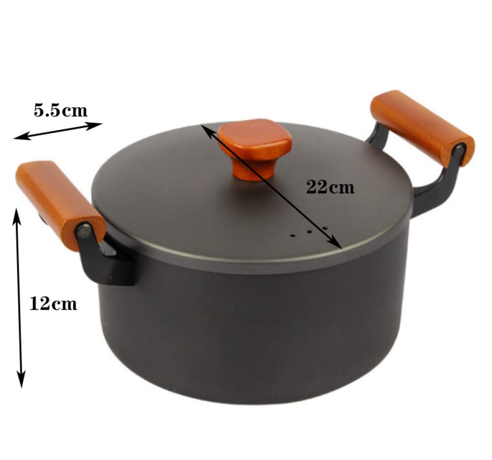ELUKHT Non-Stick Cast Iron Cookware Set - Round Frying Pan, Wok, Stew Pot with Wooden Handle - Ideal for Household Cooking - 3-Piece (C)