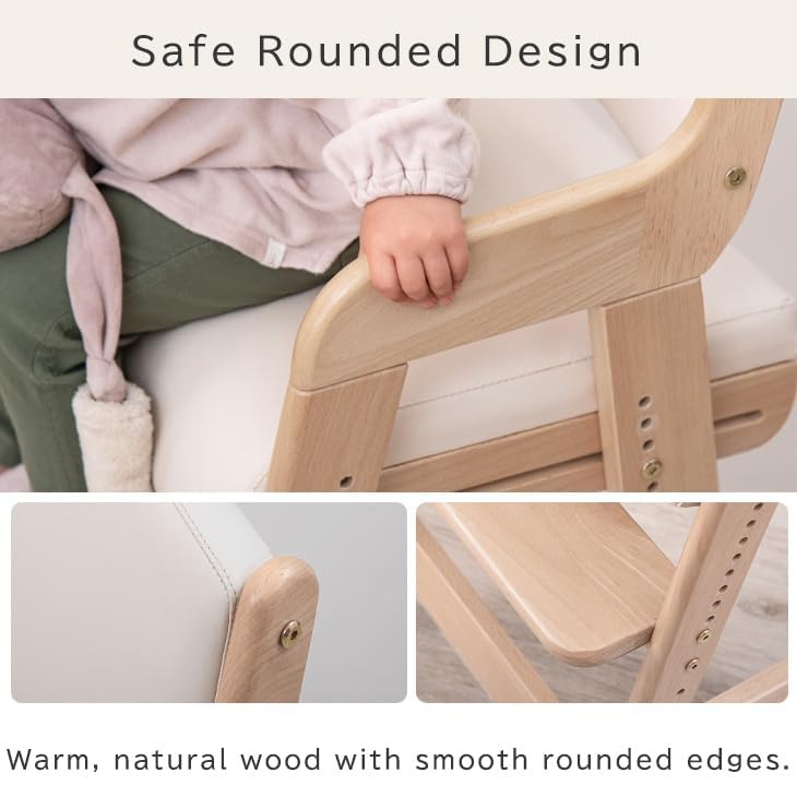 タンスのゲン TANSU NO GEN Japanese Wooden Chair, Height Adjustment for Babies and Toddlers Aged 4-12, up to 99.2 lbs, Designed in Japan, Slide The seat, Beige,4960040102(113277)