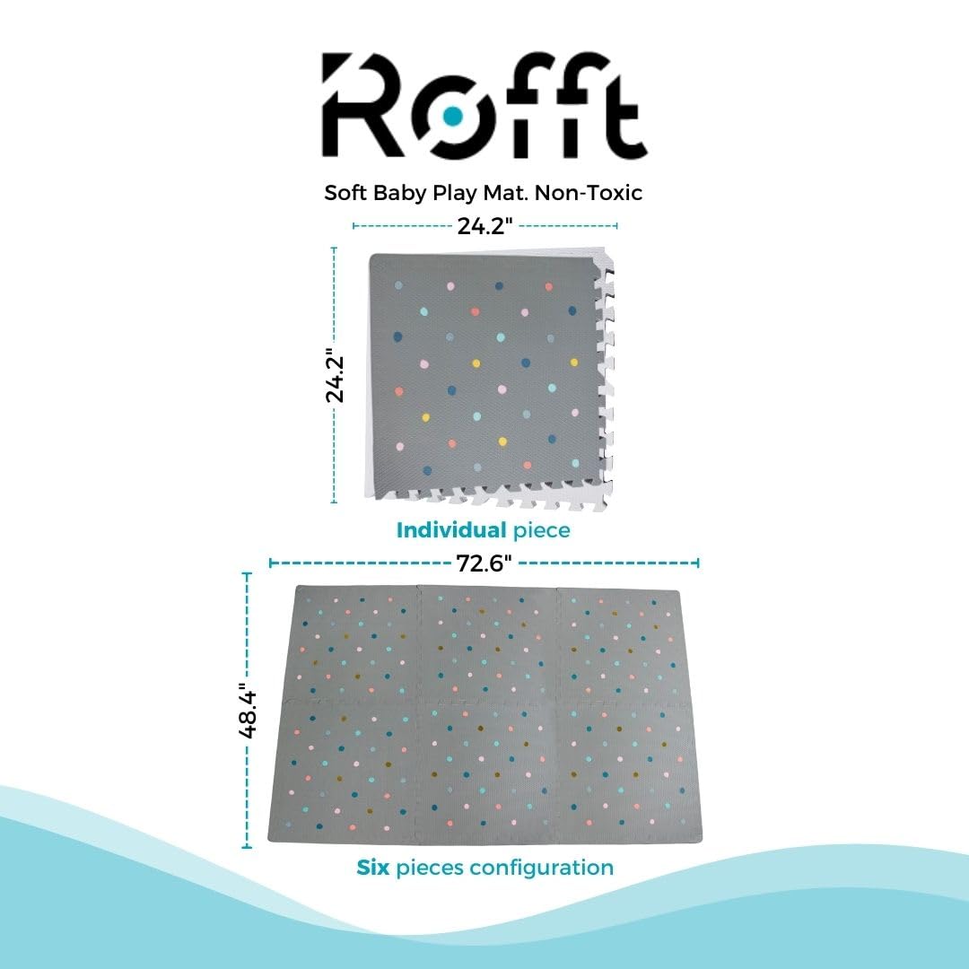 Soft Non-Toxic Baby Play Mat, Toddler Playmat, Colorful Jigsaw Puzzle PlayMat, Tiles 24 x 24 inch Foam Floor Mats for Kids & Babies | EVA Foam Interlocking Tiles for Nursery, Playroom (Grey 6 PCS)