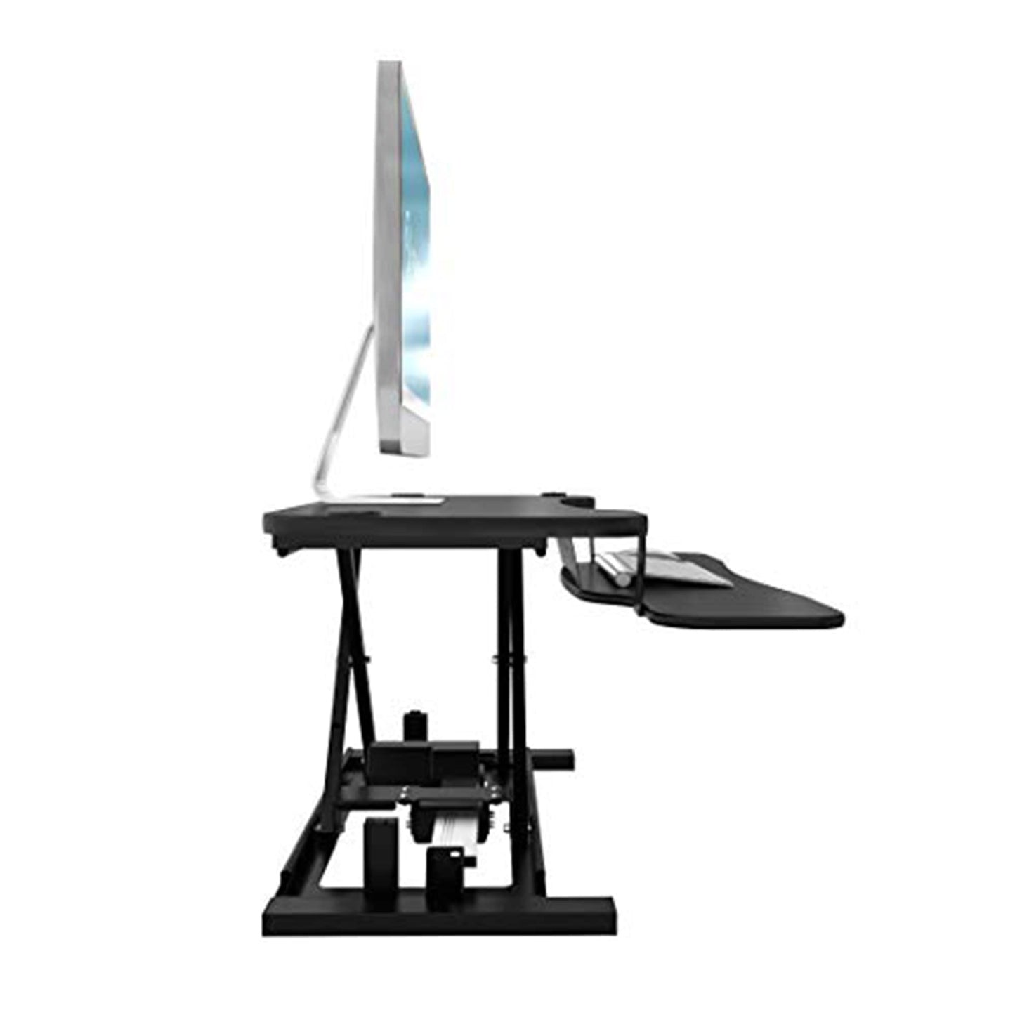 VERSADESK® PowerPro™ 40" Electric Standing Desk Converter - Adjustable Height Desktop Riser with USB Charging Outlet & Detachable Keyboard Tray - Holds 80 lbs Large & Small Items | Black