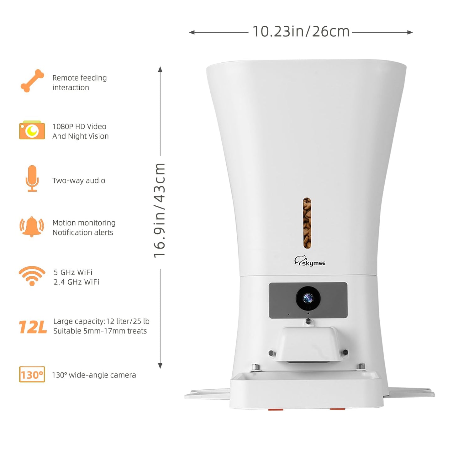 SKYMEE 12L 5G WiFi Aautomatic Dog Feeder Large Breed & Automatic cat feeders 1080P Full HD Pet Camera Treat Dispenser Food Dispenser