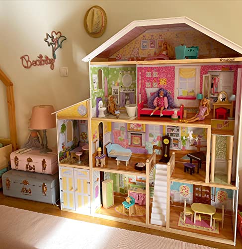 KidKraft Majestic Mansion Wooden Dollhouse with 34-Piece Accessories, Working Elevator and Garage, Gift for Ages 3+