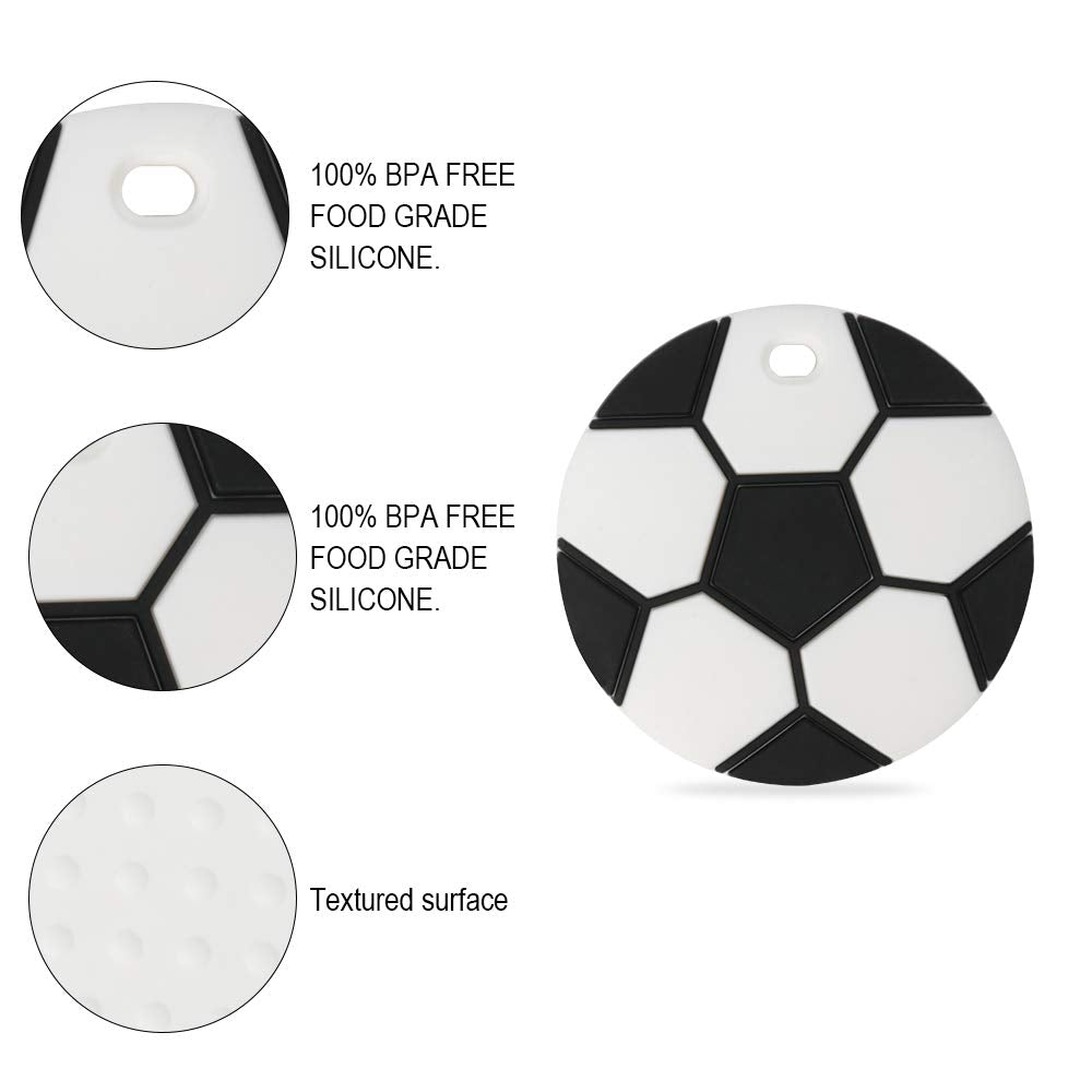 Baby Food Grade Silicone Sport Ball Teether Toy with Pacifier Clip Holder,Teething Toys Gift Set for 3 Months+ Boys and Girls,Freezer Safe,BPA Free. (Soccer)