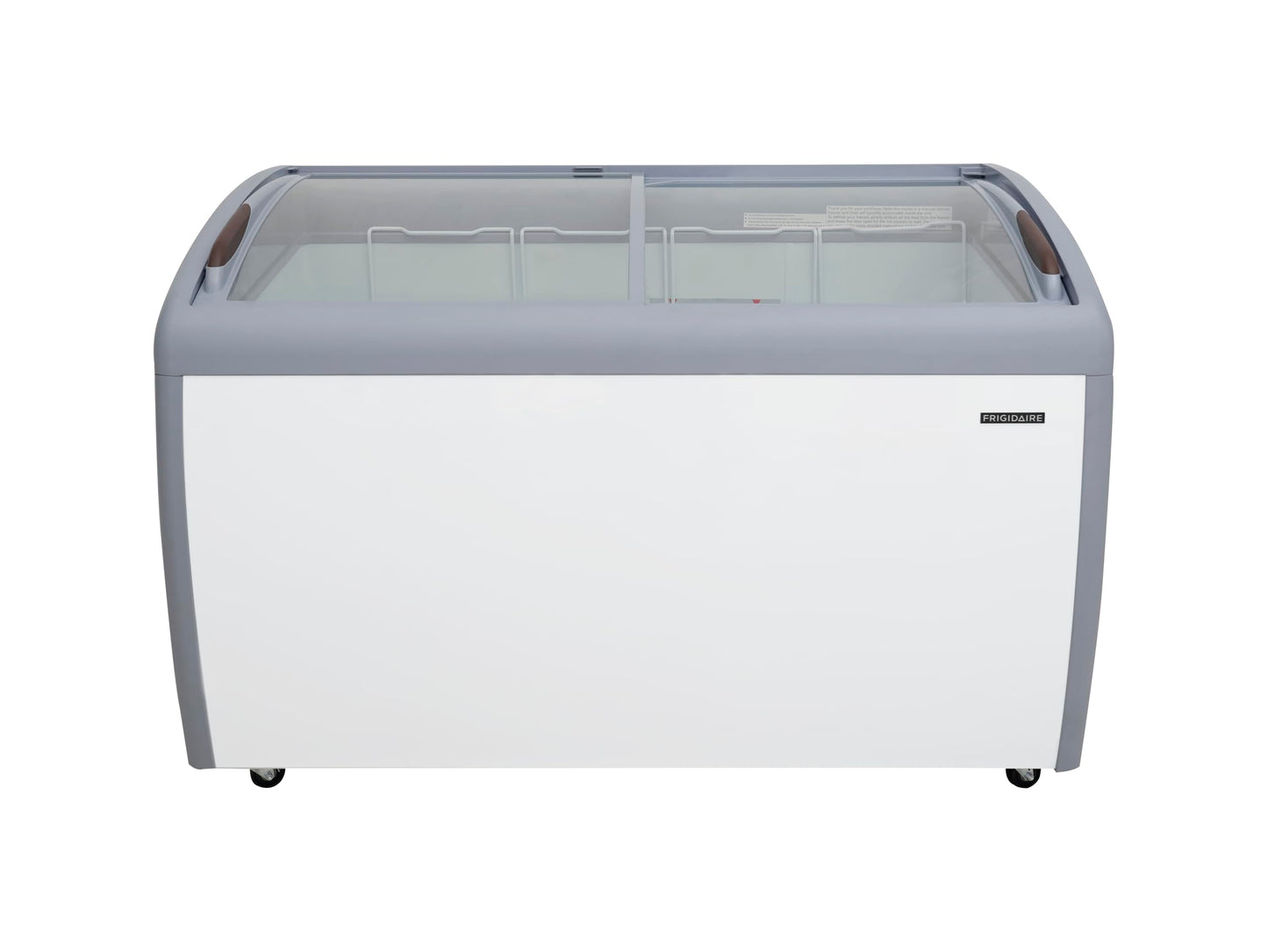 Frigidaire Commercial Chest Freezer for Ice Cream and Frozen Foods, Store Displayer, Glass Top Storage Case, 9 Cu. Ft. Bin, Rolling Caster Wheels, Adjustable Temperature, Energy Efficient Cooling