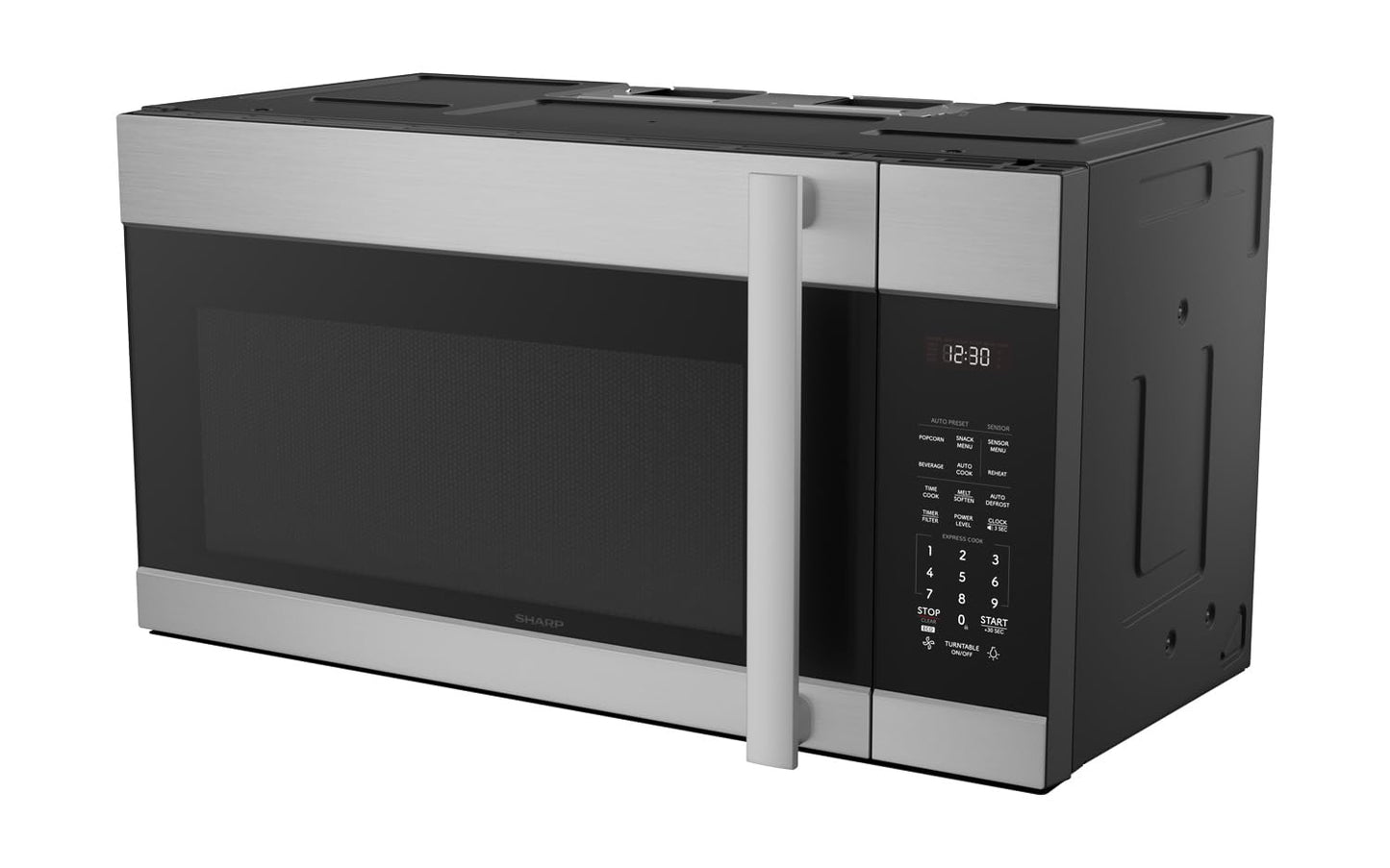 SHARP SMO1754JS Over the Range Microwave Oven with 13.6" Carousel Turntable, 30-inch, 1.7 Cubic Feet, 1,000 Watt, 300CFM Fan, Sensor Cooking, Edge to Edge Black Glass with Stainless