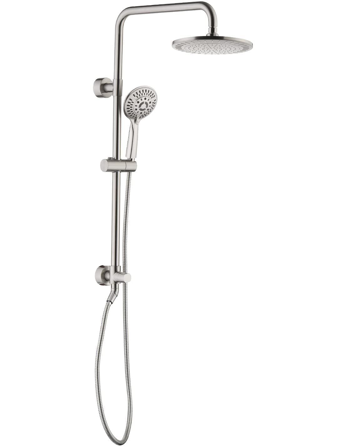 BRIGHT SHOWERS Rain Shower Heads System - 9 Inch Rainfall Shower Head and Handheld Shower Head with Height Adjustable Holder, Solid Brass Rail and 60" Long Stainless Steel Shower Hose, Brushed Nickel