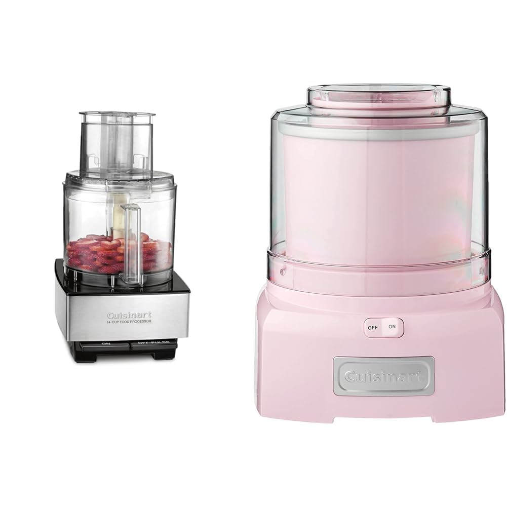Cuisinart Food Processor 14-Cup Vegetable Chopper for Mincing, Dicing, Shredding & ICE-21PKP1 Frozen Yogurt - Ice Cream & Sorbet Maker, Pink, 1.5 Quart