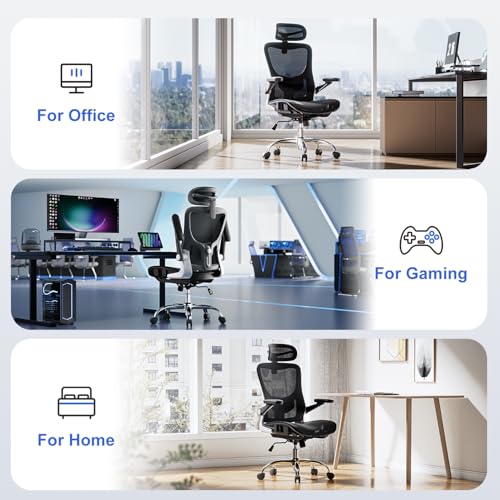 marrap Ergonomic Office Chair, Mesh Seat Cushion with 3D Armrests and 3D Headrest, Adjustable Lumbar Support with 90-120° Rocking Function, SGS Class 4 Gas Clylinder, Black