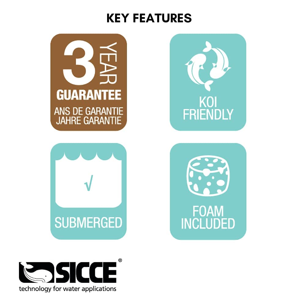 Sicce SyncraPond 3.5-687 GPH Pump - Koi Friendly, Self-Cleaning Impeller, Hose Fittings Included