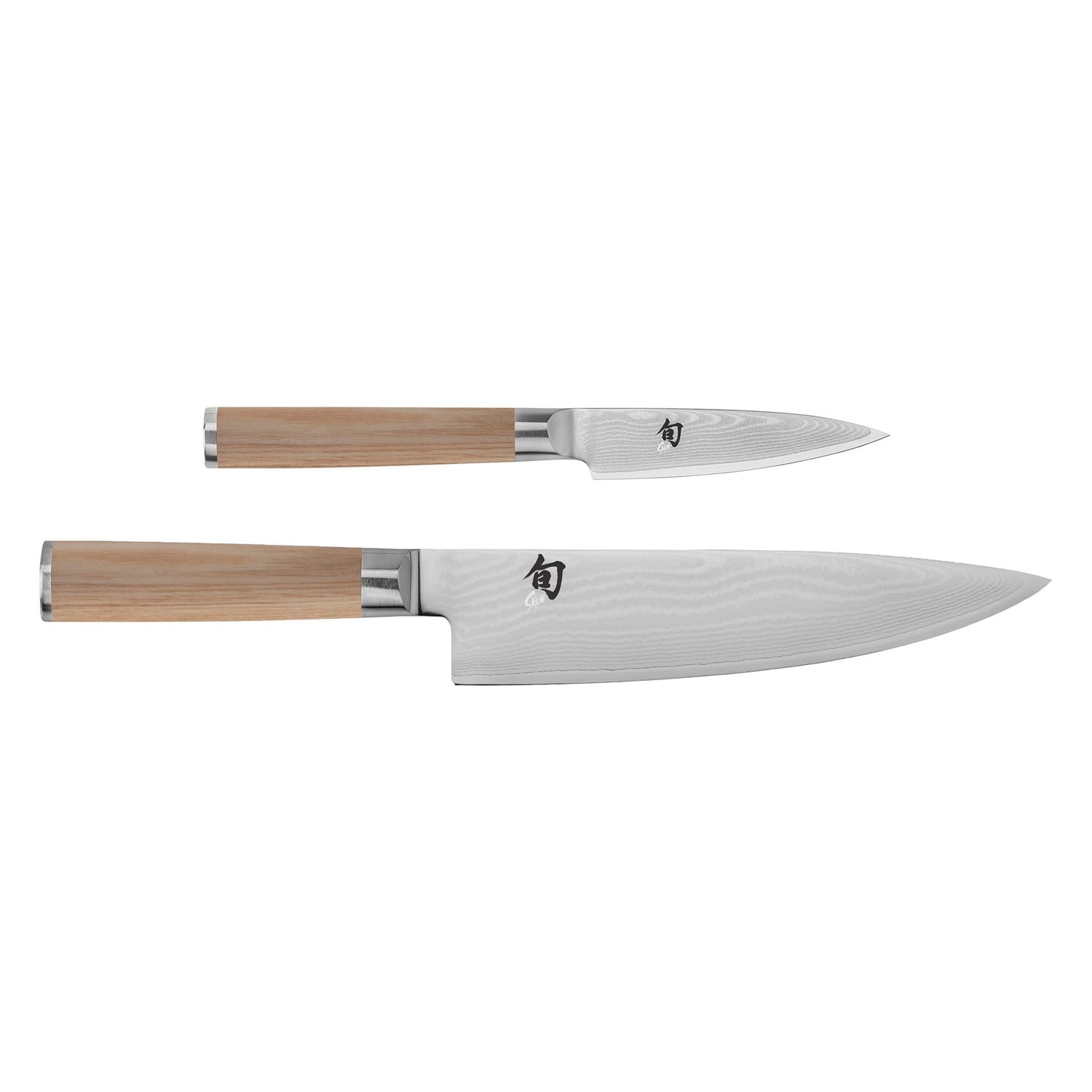 Shun Classic Blonde 2 Piece Starter Set, Includes 8" Chef and 3.5” Paring Knives, Handcrafted Japanese Knife Set, VG-MAX Core with Damascus Stainless Steel Cladding, Pakkawood Handle
