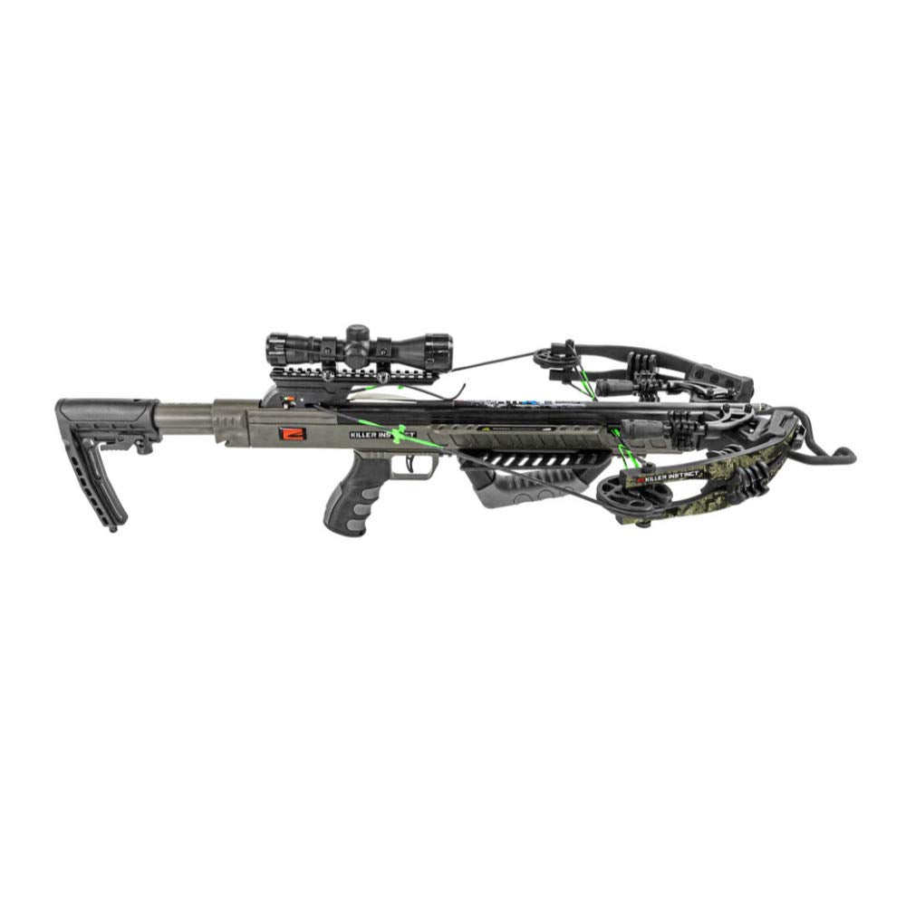 Killer Instinct Boss 405 FPS Deluxe Crossbow Package Bundle with Crossbow Carrying Case, 9-Pack of Crossbow Bolts and Broadheads, Decocking Bolt, Sling and Accessories (7 Items)