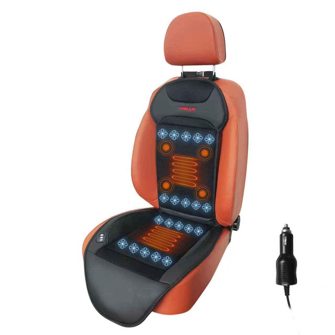 YAMUDA Driver's Side Four Seasons General Motors Multi functional Seat Cover, Car Seat Cooler Seat Cover with 20-Fan Ventilation + 4-Point Massage (1 Piece, Black Suede Leather）
