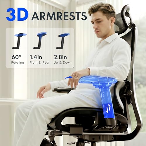 FLEXISPOT ErgoX Premium Ergonomic Office Chair with Footrest- Adjustable 3D Armrests, Dynamic Lumbar Support, Recline & Tilt Function, Mesh Seat, for Home & Office Use,Black