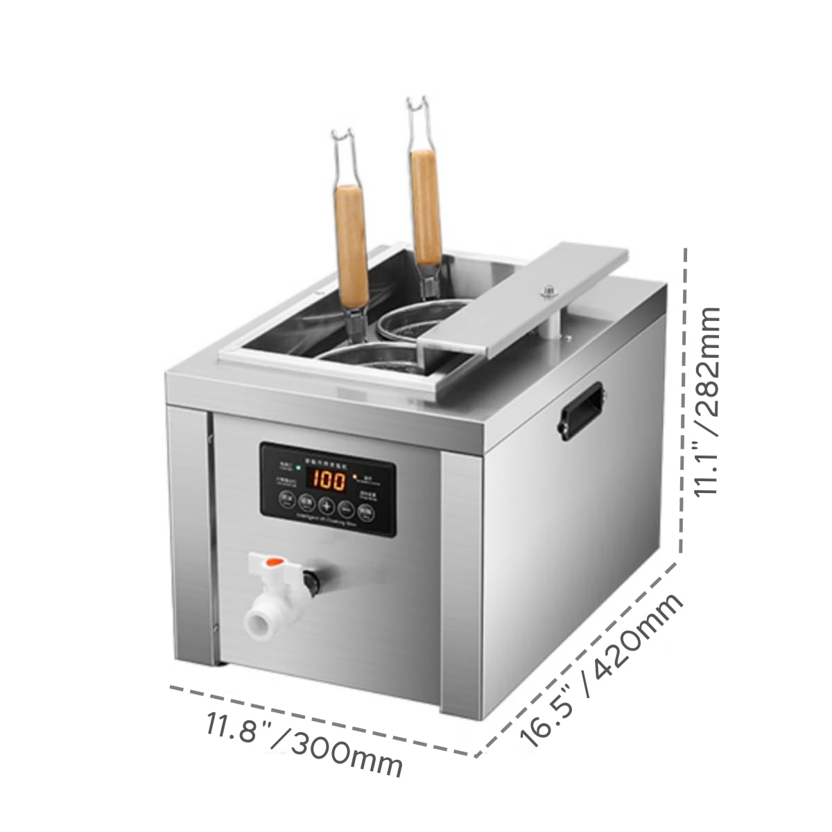 Koalalko Auto-lift Commercial Pasta Cooker with Timer, Noodle Cooking Machine with 1 Drainage,Macaroni Vegetable Dumpling Cooker,Boiler For Spaghetti Ramen,Temperature Adjustable (2 holes)