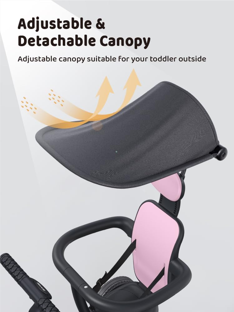 newyoo Tricycle for Toddlers 1-3, Toddler Tricycle with Push Handle and Canopy, Toddler Bike, Birthday Gift and Toys for Girl and Boy, 6 in 1 Baby Trike, Balance Bike, TR009, Pink