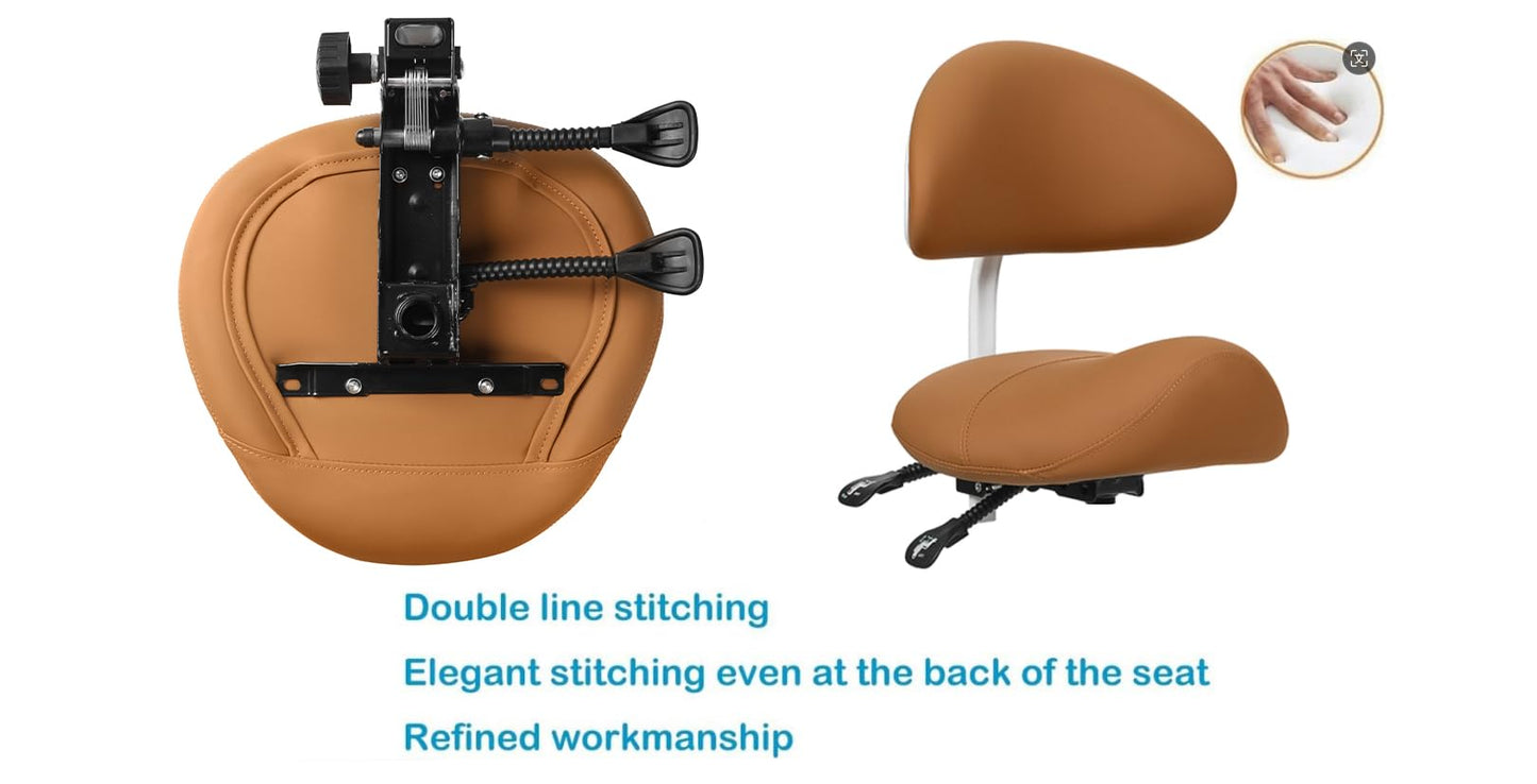 Saddle Stool Chair with Backrest and Footrest- Ergonomic Rolling Saddle Stools Hydraulic Swivel Adjustable Stool Esthetician Chair for Massage Beauty Salon Tattoo Dentist Clinic Home Office (Camel)