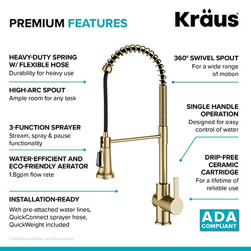 KRAUS Britt 2nd Gen Commercial Style Pull-Down Single Handle Kitchen Faucet in Spot Free Antique Champagne Bronze, KPF-1691SFACB
