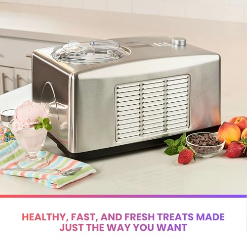 Total Chef Automatic Ice Cream Maker - Built-In Compressor 2 in 1 Frozen Yogurt, Gelato & Sorbet Maker, Nieve Treats, No Salt or Prefreezing, 1.6 Qt Stainless Steel, Helado de crema