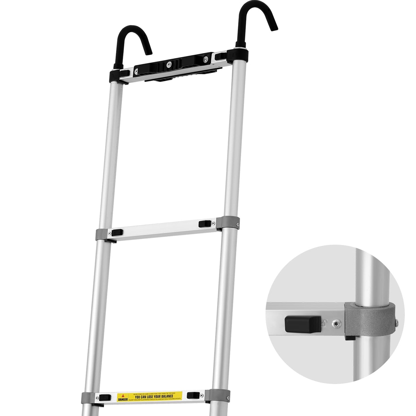 Grefinity 16.5 FT Aluminum Telescoping Ladder with Hooks, Extension Ladder with Reinforced Alloy Joints, 400 lbs Load Capacity with Non-Slip Feet, Compact Portable for Home, RV, Attic and Roof Use