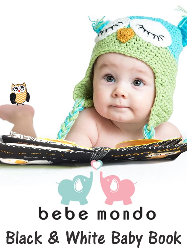 Bebe Mondo High Contrast Baby Book, Newborn Toys 0-3 Months,Black and White Crinkle Books for Babies,Soft Sensory Infant Toys 0-6-12 Months,Stroller Toy for Vision Development,Shower Gift for Boy Girl
