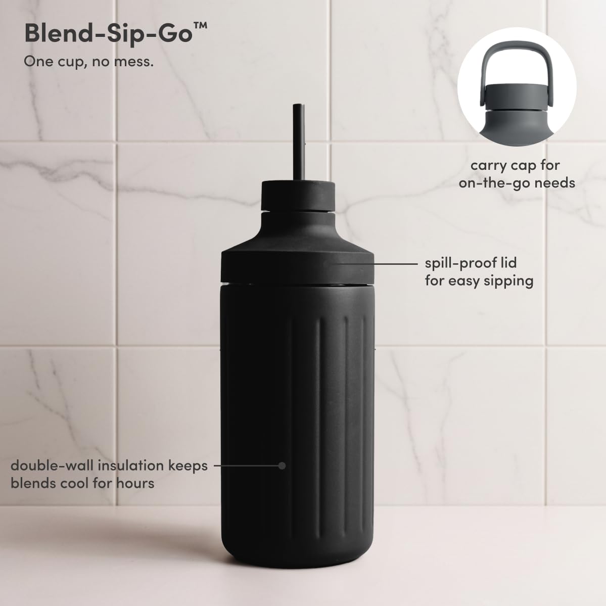 Beast Mega 1200 Stainless Steel | Premium Countertop Blender | Smoothies, Shakes, Sauces, Dips | Lg Servings | Blends Ice + Frozen Fruit | Double-Wall Insulation | Extra Vessels | 1200W (Carbon Black)