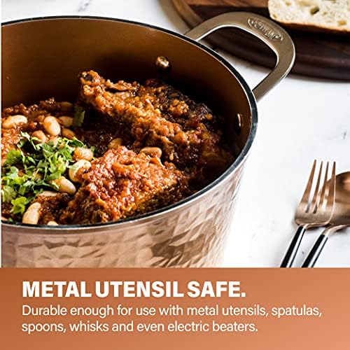 Gotham Steel Pots and Pans Set Nonstick Cookware Set – Premium Ceramic Cookware Set with 3x Coated Nonstick Surface + Induction Plate for Even Heating, Oven/Dishwasher Safe, 10 Piece - Hammered Copper
