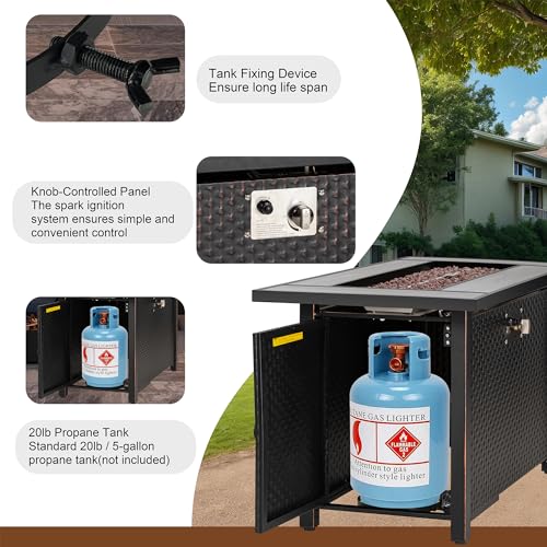 Shintenchi 45 Inch Outdoor Propane Fire Pit 50,000 BTU Gas Fire Pit Table with Lid, Lava Rock, Waterproof Cover, Rectangle Gas Firepit Table for Garden/Patio, CSA Certification