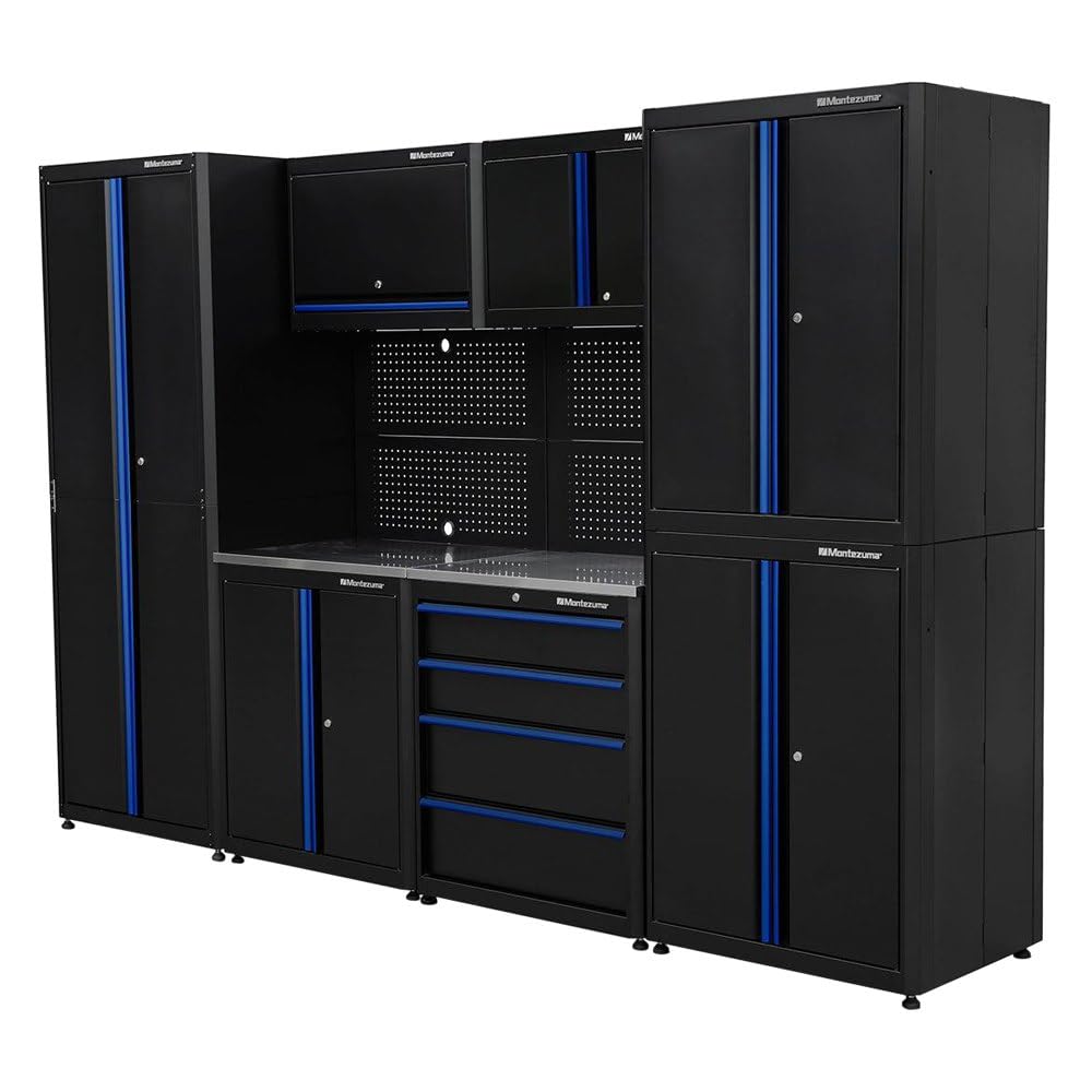 Montezuma Garage Tool Storage System - 30.5 x 24" Locking 4 Drawer Workbench with Ball Bearing Slides & Stainless Steel Worktop - BKMG30244BC