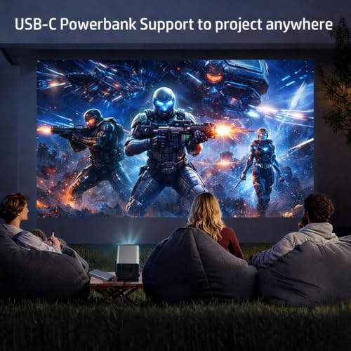 HP MC475 Official Licensed App Native 1080P Full HD Smart Mini Projector with WiFi & Bluetooth, Portable Projector for Outdoor & Bedroom, Short Throw, Auto Focus, Built-in Speaker, USB-C