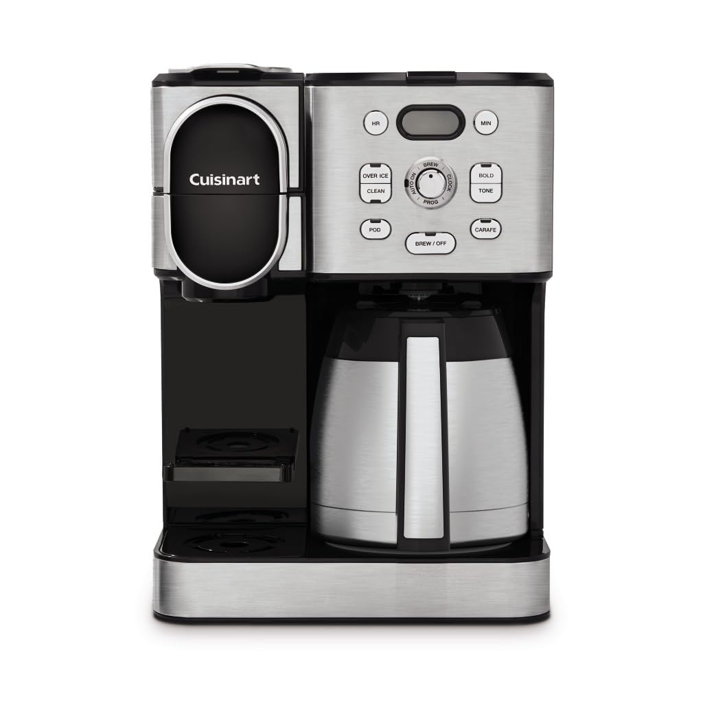 Cuisinart Coffee Center 10-Cup Thermal Carafe Drip Coffee Maker and Single-Serve Brewer with Over Ice Function, Fully Automatic Coffeemaker, Compatible with Single-Cup Pods, Black/Stainless, SS-21NAS