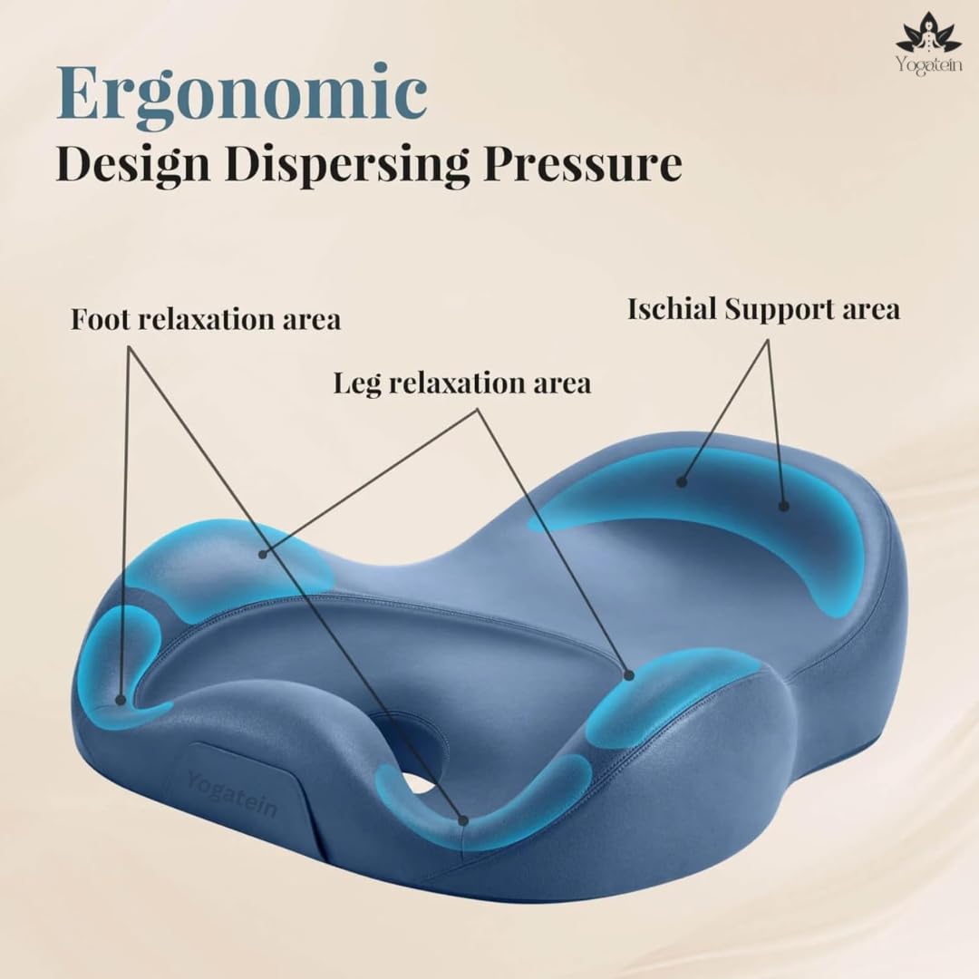 Ergonomic Zen Mind Meditation Cushion, Memory Foam, Portable Design with Handle, Pressure Dispersing Support for Meditation, Mindfulness & Posture Alignment (Blue, Large)