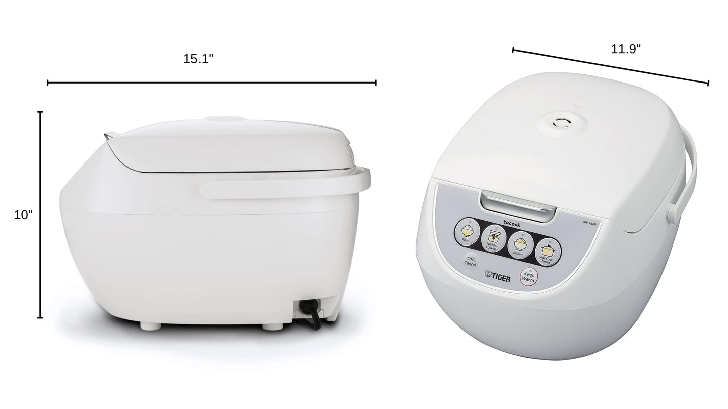 Tiger JBV-A18U-W 10-Cup (Uncooked) Micom Rice Cooker with Food Steamer & Slow Cooker, White