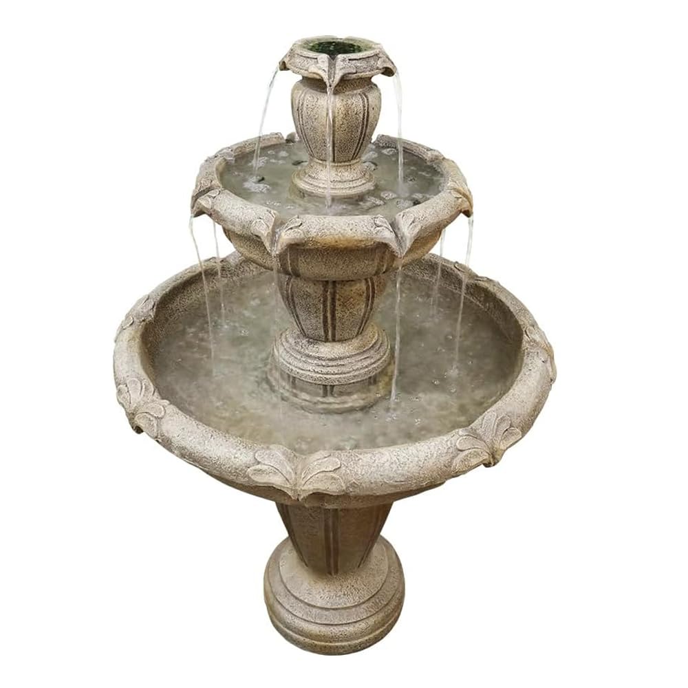 ourrco 48” H Outdoor Floor Water Fountain, 3-Tiers Concrete Water Fountain with Submersible Electric Pump - Garden Cascading Waterfall for Yard Patio Lawn Home Decor