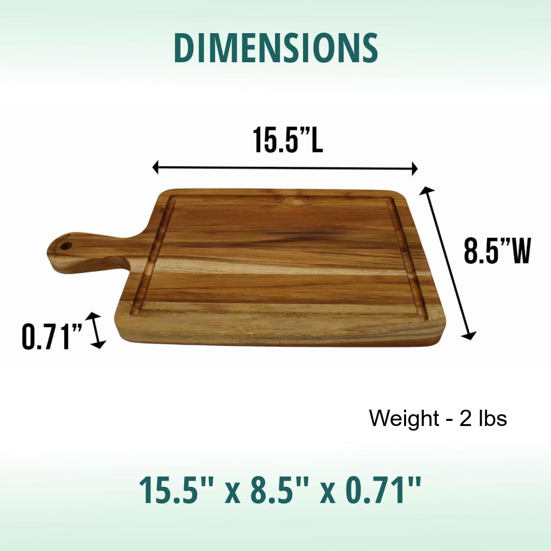 EcoDecors 3 Piece Teak Cutting Board Set with Handles, FSC Certified Edge Grain, Prep and Serving Boards for Kitchen