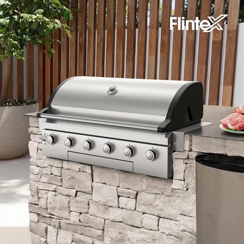 Flintex 40 Inch Built-in BBQ Gas Grill (NG/LPG Convertible), 6-Burner Outdoor Kitchen Gas/Propane Grill with Griddle Combo, Stainless Steel Built-in Outdoor BBQ Grill for Outdoor Kitchen