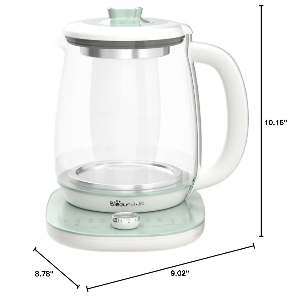 Bear YSH-C18S2 Health Pot, Electric Kettle Tea Maker with Infuser, Glass Kettle & Stew Pot, 16 Menus 1.8L 120V, Green