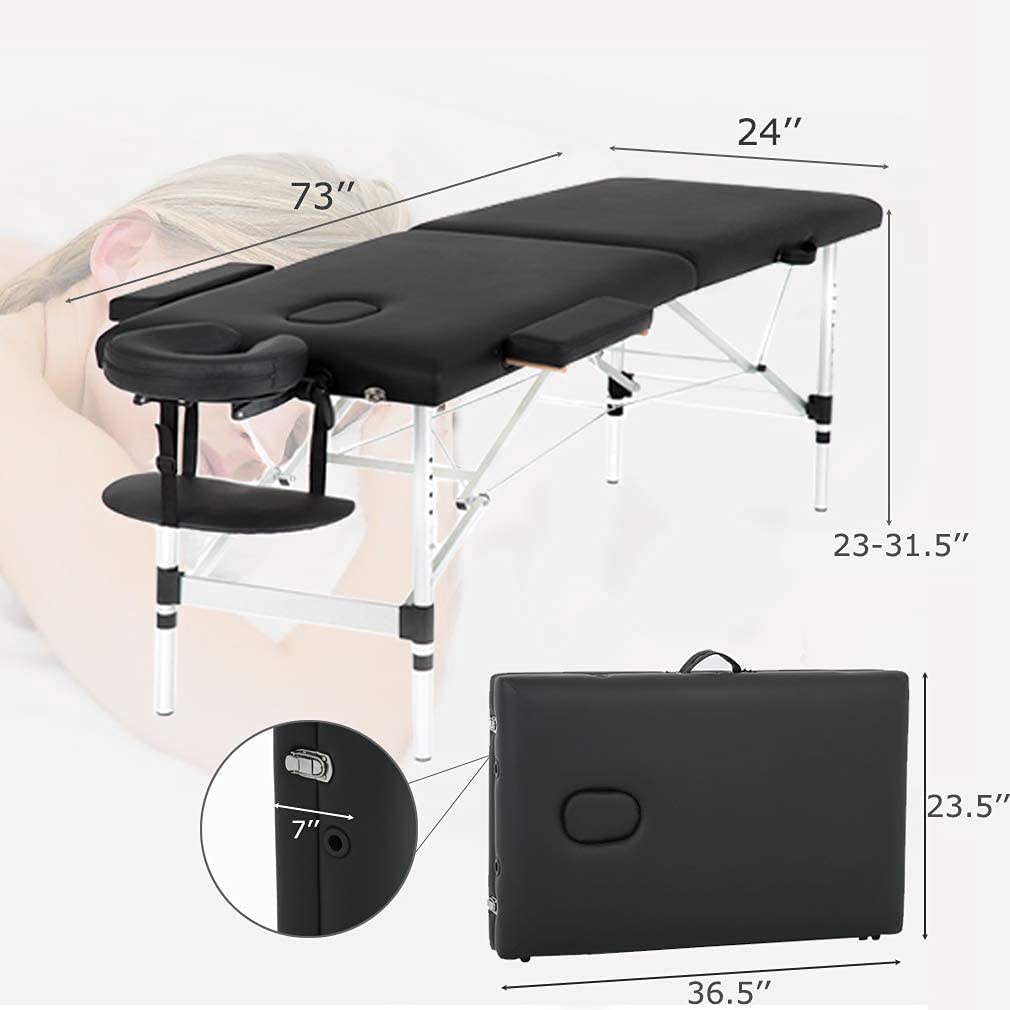 BestMassage Aluminium Massage Bed Portable Massage Table 24 inch Wide Lash Bed Height Adjustable 2 Folding Spa Table with Non-Woven Bag for Spa Footmassage Facial CareSpa Tattoo
