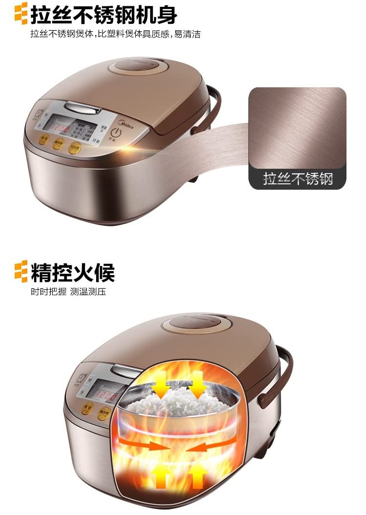 Midea Micom Rice Cooker, Digital Multi-Functional Ricer Cooker/Steamer, Brown Rice, Slow Cooker (3L/5.5Cup, Champange) MB-FS3017