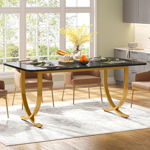 LITTLE TREE Dining Room Table, Kitchen Table with Faux Marble Table Top and Gold Metal Legs